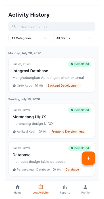 MagangDay Log Activity Screen